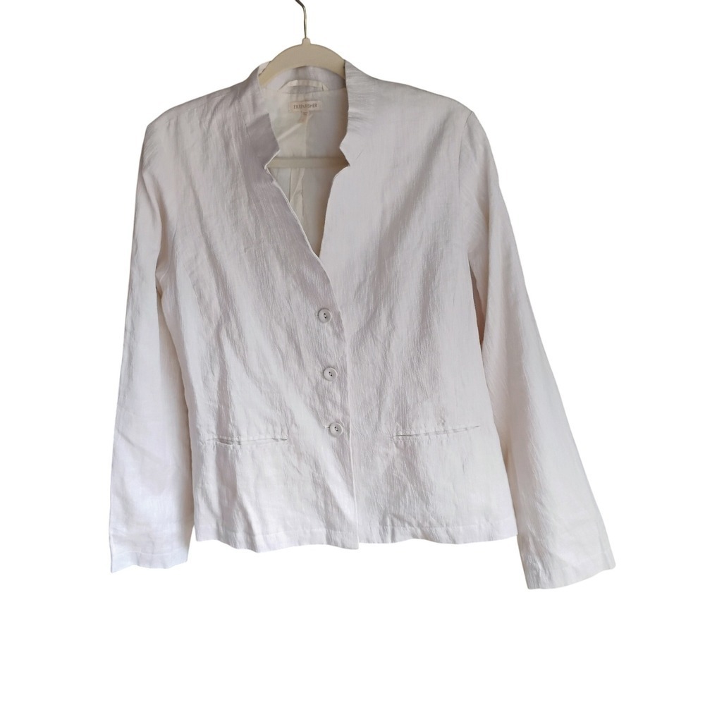 New Cond. Eileen Fisher Linen Jacket Size L. Off White  Textured Stitching